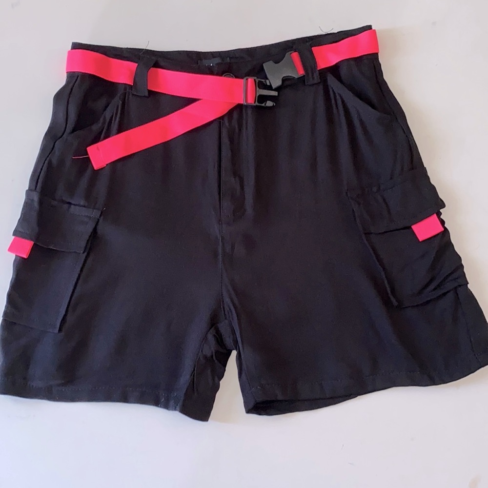 Girls black shorts with hot pink belt size 14/16